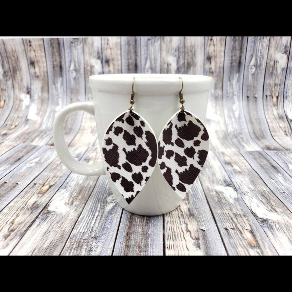 Cow Print Drop Petal Earrings